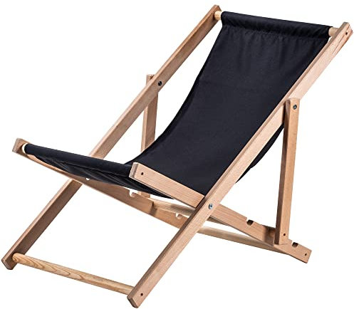 KADAX Liegestuhl, Strandstuhl aus Holz, Sonnenliege bis 120kg, Liege aus Buchenholz, Holzklappstühle, Strandliege, Klappliege für Strand, Holz-Liegestuhl (Schwarz)