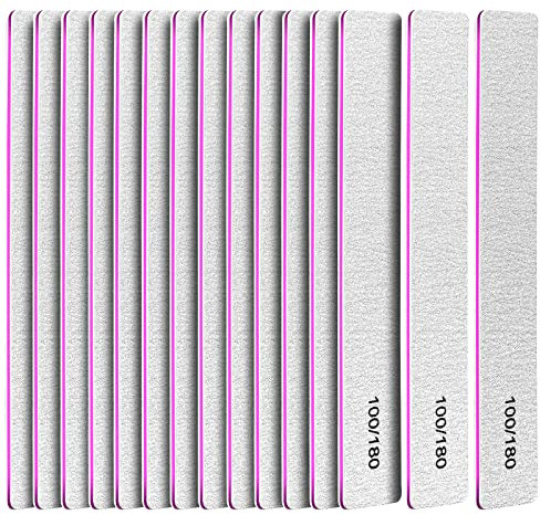 FANDAMEI Double Sided Nail Files, 15pcs Nail Styling Tools - 100/180 Grit Emery Boards for Home & Salon Use