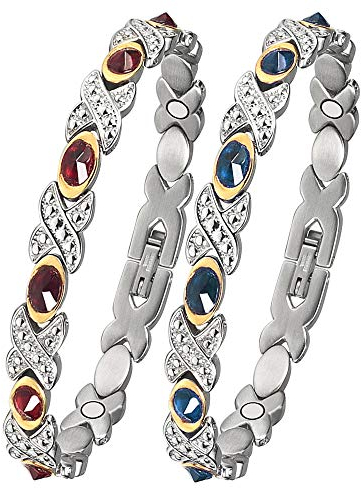 2er-Pack Magnetfeldtherapie-Arthritis-Armbänder für Frauen, Lymphdrainage-Magnettherapie-Armbänder, 10 Stück 3500 Gauss Edelstahl-Armbänder mit simulierten Edelsteinen