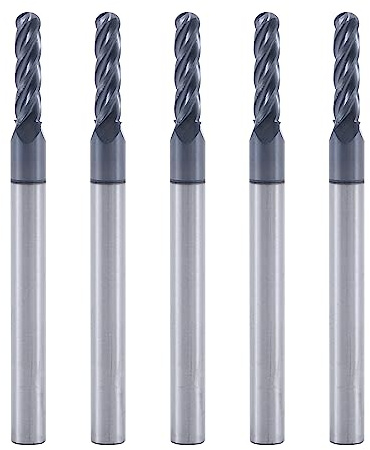 XYunEnZ ISB Carbide Ball Nose End Mill Bits, 3/32 Diameter, 1/8 Shank Diameter, 4 Flute CNC Cutting Tools CNC Router Bits for Hardened Steel, Wood, Aluminum, Suitable for DIYers and Professionals, 5