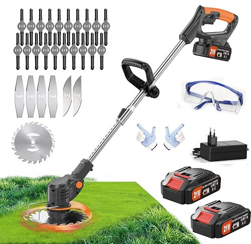 Wrneaoch Coupe Bordure sans Fil avec Batterie par Pile avec Batterie 4 Types De Lames 27 Individuel Lame Bordure Pelouses Et Terres Agricoles, DIY Jardin, Soin du Pelouse…