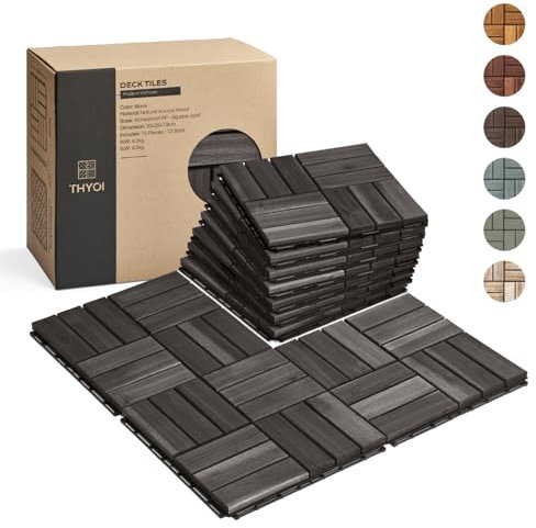 THYOI Premium Deck Tiles, 10 Pcs Patio Flooring - Black - Crossed Pattern