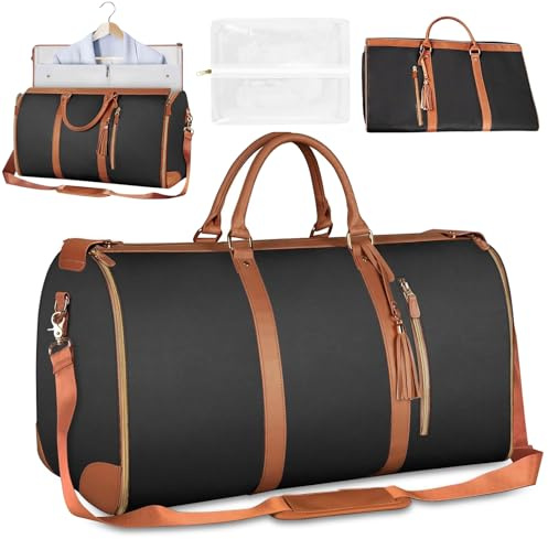 Borsone da Viaggio, Porta Abiti da Viaggio, Travel Bag con Custodia Per Scarpe, Grande Borsa da Viaggio Donna, Borsa da Viaggio Porta Abiti Pieghevole, Borsa Per Valigie Sospesa 2 In 1 (Nero)
