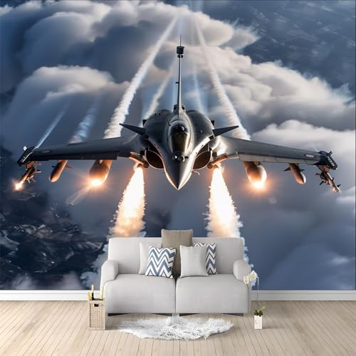 Murales Decorativos 3D Aviones Militares 200x140 cm Fotomurales Papel Pintado no Tejido, Papel Tapiz Fotográfico, Mural de Decoración de Pared para Salon, Dormitorio, Oficina