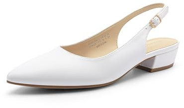 DREAM PAIRS Kitten Slingback Tacchi bassi da donna a punta chiusa punta scarpe da abito da lavoro per feste di nozze comode pompe scarpe, bianco, 37.5 EU