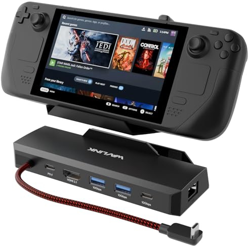 WAVLINK Base para Steam Deck, estación de Acoplamiento 6 en 1 para Steam Deck/ROG Ally con HDMI 2.1 4K a 144 Hz, Entrada PD de 100 W, 3 Puertos USB 3.2 de 10 Gbps y RJ45 Gigabit.