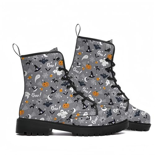 Botas Cortas Estampadas para Mujer Otoño e Invierno Botas de Combate con Cordones Botas de Tobillo Calavera Rosa Dibujos Animados Regalos para niñas Mujeres