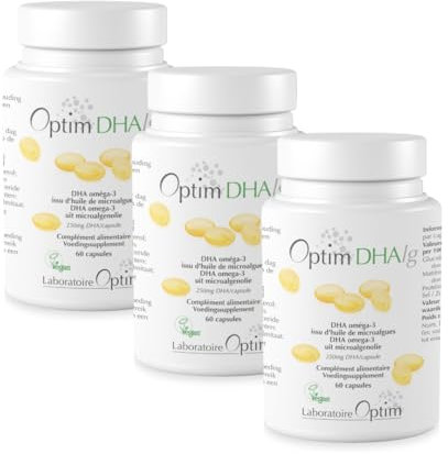 PACK 3 x Optim DHAlg 3x60 Cápsulas Omega 3 Vegano DHA Aceite de Algas | Complemento Altamente Dosificado 250mg DHA por cápsula