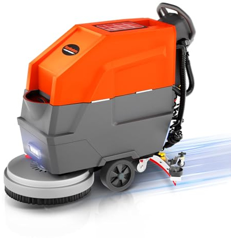 HANTINSTOM Walk Behind Commercial Floor Scrubber with 20 Ultra-Wide Scrubbing Path,High-pressure Watergun，LED Light，14.5 Gal Large Solution Tank,4 Hours Cordless Working Time,23,700 Sqft/h