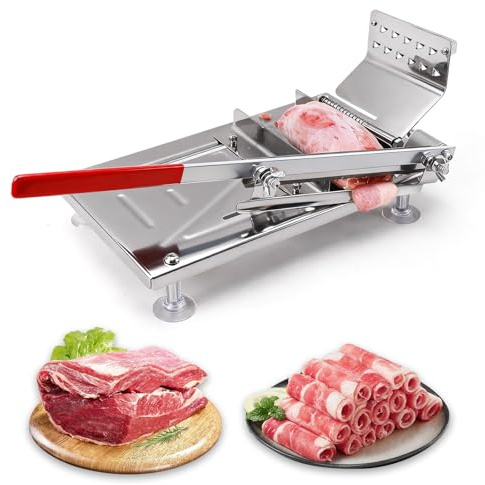 430Stainless Steel Food Slicer,Manual Frozen Meat Slicer Beef and Mutton Roll Meat Cleavers Machine for Home Cooking of BBQ Hot Pot