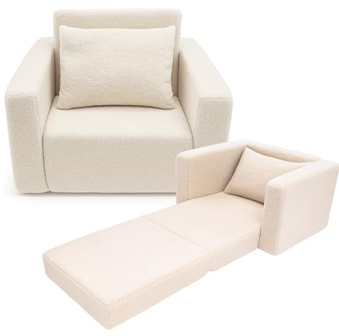 Odolplusz Poltrona pieghevole per bambini | Mini poltrona per bambini | Mobili per bambini | (Teddy Beige)