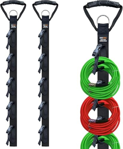 Organizzatore per Prolunghe 2 Pezzi, Organizer per Cavi con 5 Scomparti, Cinghie per Garage e Giardino, Appendini Tutto-in-Uno per Gestione di Cavi, Tubi, Corde e Attrezzi