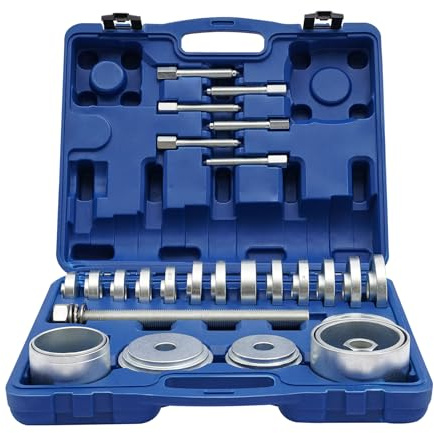 SAUADY Kit d'outils de roulement de roue universel de 31 pièces, extracteur de roulement de roue, kit de montage pour voiture et camionnette, avec mallette de rangement, argenté