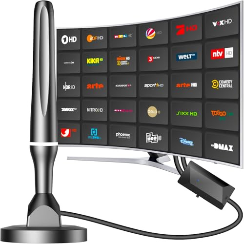 Antena DVBT2, antena DVB-T/DVB-T2, antena de varilla más fuerte para televisión digital, radio DAB y sintonizador DVB-T2, máxima calidad de señal, con base magnética, cable de 3 m, BV17418