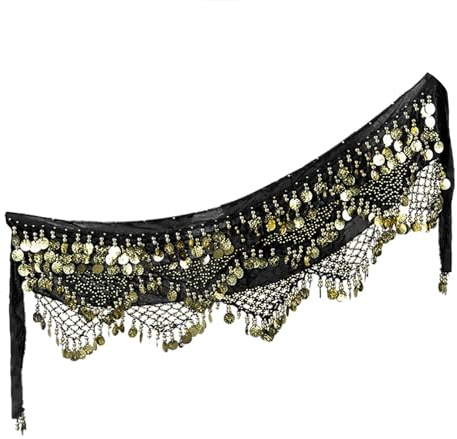 Ceinture Danse Orientale Femme, Écharpes de Hanche de Danse du Ventre Fille Foulard Belly Dance Foulard à Sequins Doré Écharpe Déguisement Mousseline de Soie, 1 Pièce, pour Scène, Fête, Anniversaire