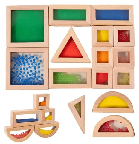 Dopsyesn Bloques Apilables, Juego De Clasificación Stem De Madera con 15 Piezas para Aprender, Sensorial De Bloques De Construcción Infantil, para Niños Y Niñas En Aula Hogar Jardín De