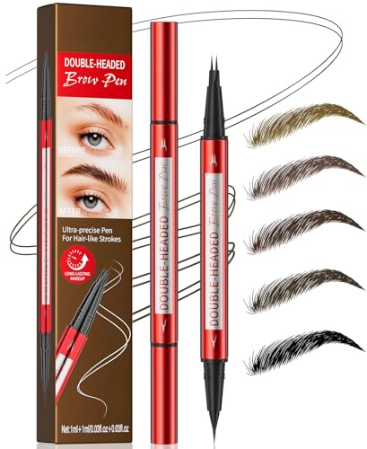 Microblading Augenbrauenstift Wasserfest, Augenbrauenfarbe mit 2 Mikrogabelspitzen & Präziser Pinselspitze, 2-in-1 Augenbrauenstift Härchenzeichnung, Wischfest, Langanhaltend, NatüRlicher (Braun)