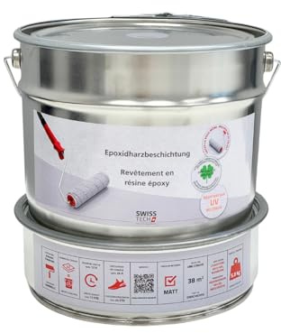 Revêtement Extérieur en Résine Époxy 2K pour Béton | 5,8 KG jusqu’à 38 m² | RAL 7001 Gris Argent | Pour sols et murs en béton, garages, balcons, terrasses | Résistant aux UV, Sans Solvant | SwissTech