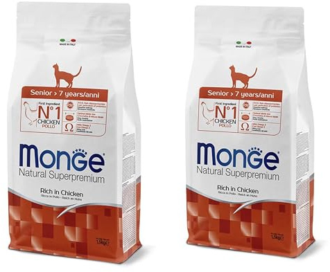 Monge Natural Superpremium Senior Ricco in Pollo, Cibo per Gatti Anziani oltre 7 Anni, 2 Confezioni da 1,5 kg