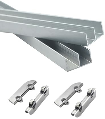 Sistema de riel de puerta corredera resistente para vidrio, doble pista, ruedas de rodillo ultra suaves, 2 m, acabado negro