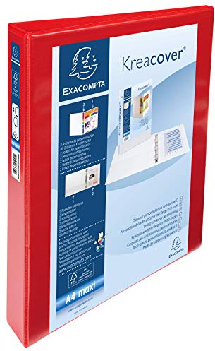 Exacompta - ref. 51942RE - 1 customizable rigid opaque binder with 2 pockets - 4 D-rings of 30 mm - Spine 47 mm - External dimensions: 32 x 27.7 cm - A4 Maxi file format - Colour: red