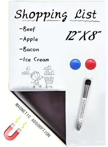 OWill tableau magnetique frigo,A4 tableau blanc effacable avec 2 aimants + 1 stylo Marqueurs,tableau blanc magnetique pour réfrigérateur,pour Mémo, plans de repas, Notes, notes de bureau