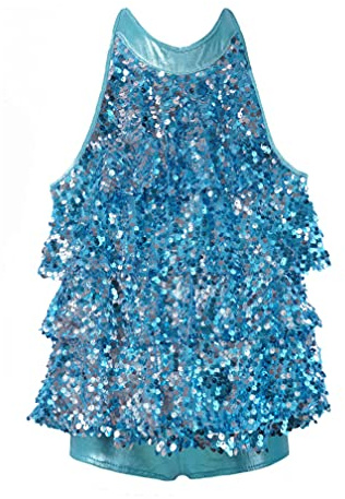 ranrann Enfant Fille Robe Danse Paillette Costume Danse Moderne Jazz Hip hop Robe Danse Latine Brillant Justaucorps Gymnastique Costume Spectacle 6-16 Ans Bleu 7-8 Ans