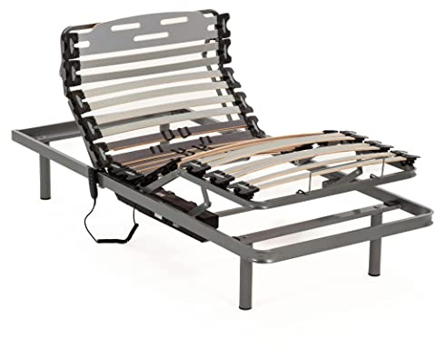 NALUI - Somier para Cama 80 x 180 cm con Patas ProCare, 11 Láminas Madera de Haya de 10 cm y Estructura de Acero. Somier Eléctrico Articulado en 5 Planos con Mando y Cursores para Regular la Firmeza