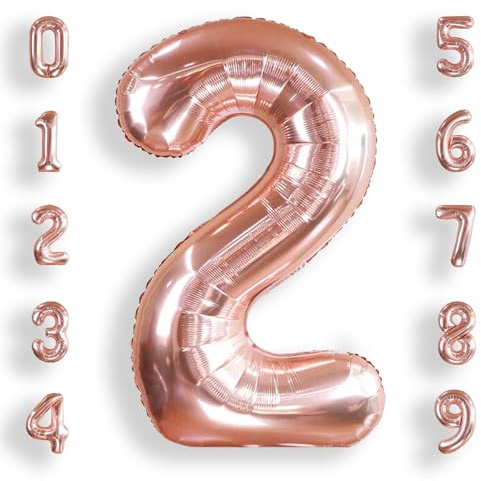 AULE Rose Gold Number 2 Balloon 40 Inch Giant 0-60 Foil Large Balloons | Big Mylar 2 Number Balloon Helium Huge Jumbo for Happy 2nd Birthday Party Anniversary Decorations Supplies