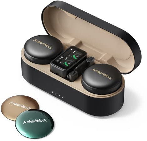 AnkerWork M650 Kabelloses Lavalier Mikrofon, Professionelle Geräuschunterdrückung, Magnetisches Cover, 2-Kanal Abnehmer, 200m Reichweite, 15k Akku, Vlogs & Livestream, Nicht geeignet für Konferenzen