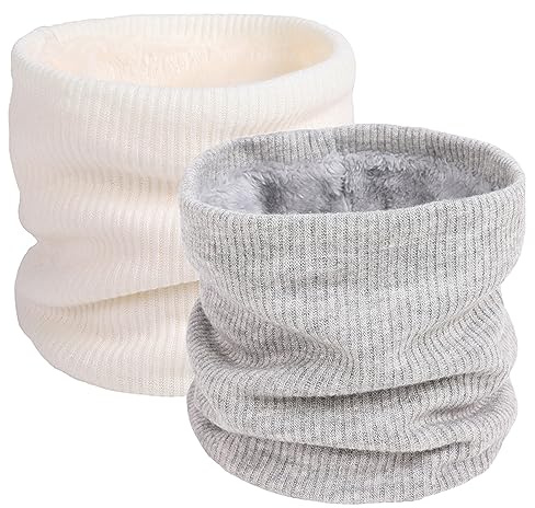 I Kua Fly Cache Cou Homme et Femme Tour de Cou Hiver Chaud Tricot Écharpe Polaire Neck Warmer Foulard Ronde Moto Ski Cyclisme Sports(Blanc+Gris Clair)