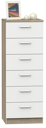 Muebles Pitarch | Sinfoniere Comò 6 Cassetti Guide Metalliche, Comò per Camere, Bianco e Rovere Cambrian, 110x40x40 cm (altezza x larghezza x profondità), Con Maniglia, Collezione Tibet