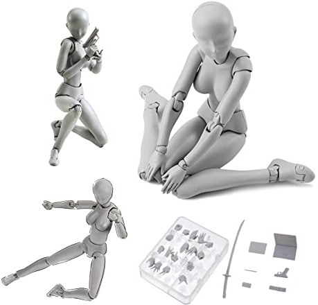 Haniforever Manichino per artisti, modello per disegno artistico, action figure, stop motion con giunti, corpo umano per schizzi, pittura, decorazione (grigio, femminile)