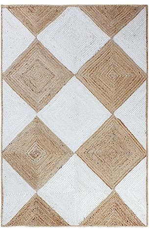 CASAVANI Läufer – Kelim-Teppich, 5 x 40 cm, Beige und Weiß, Muster, geflochtener Juteteppich, für drinnen und draußen, Flachgewebe, für Zuhause und Foyer, Flur, Treppenläufer