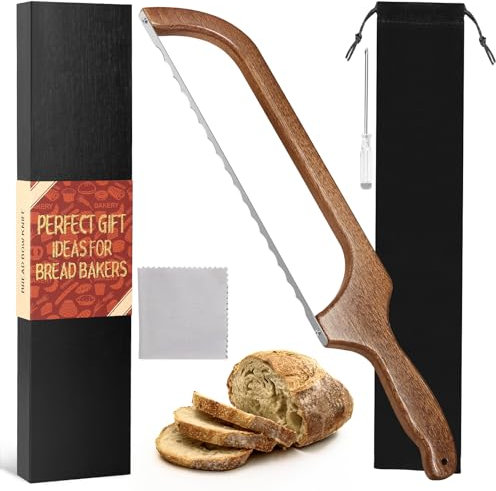 MOTAIPEAK 15.5 Sapele Wood Sourdough Bread Knife - Premium Stainless Steel Serrated Saw Cutter for Bagels, Fruits - Adjustable for Left and Right Hand Use