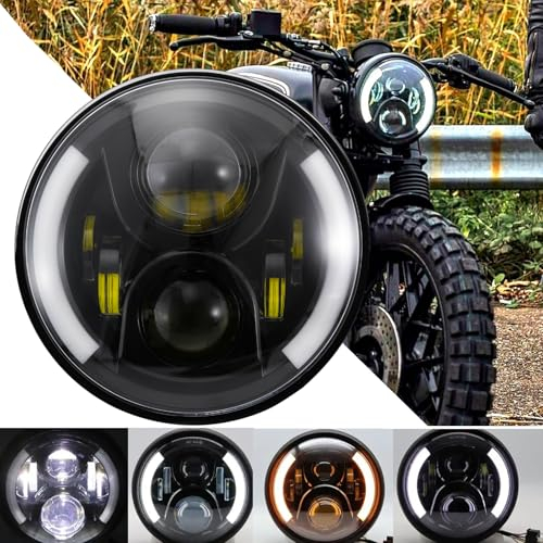 DREAMIZER 7 Zoll LED Motorrad Scheinwerfer E-geprüft mit weißem Tagfahrlicht Angel Eye Bernstein Blinker Kompatibel mit Harley Road King Street Glide Softail Electra Glide J-eep Wrangler JK TJ
