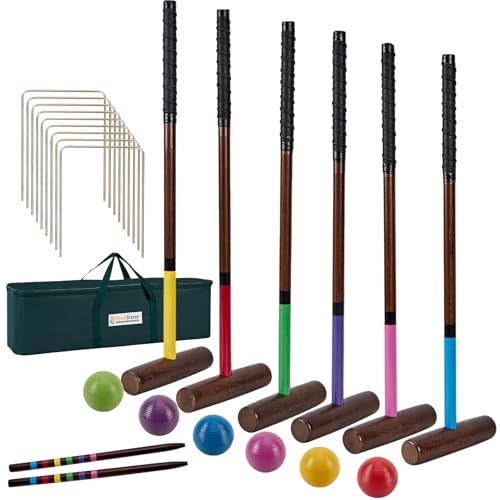 SpexDarxs 28’’ Six Player Croquet Set, Croquette Kit with Premium Wooden Mallets/Colored Balls/Wickets/Stakes/Carrying Bag, Classic Family Game for Outdoor Backyard Lawn