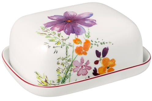 Villeroy & Boch - Mariefleur Basic, mantequera con tapa, colorida, apta para lavavajillas y microondas, para mantequilla, diseño floral, decoración floral, porcelana Premium