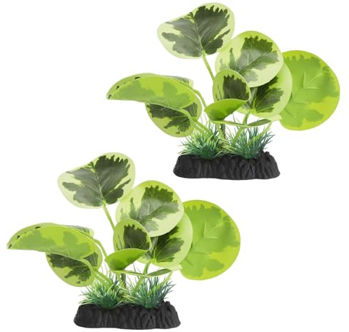 APOMOONS 2 plantas artificiales para acuario, plantas acuáticas con hojas ovaladas, plantas artificiales de acuario para acuarios, decoración del hogar, decoración de escritorio (19 x 17 x 8 cm)
