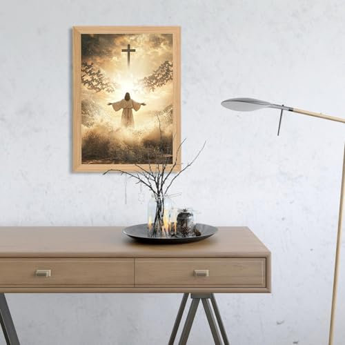 Lamp Light, The Lamp 4D LED Christ Frame, Illuminated Picture Night Light, Holy Light with Inspirational Message, Christ Frame Picture for Home Retro Ornaments (B, 32X23cm)