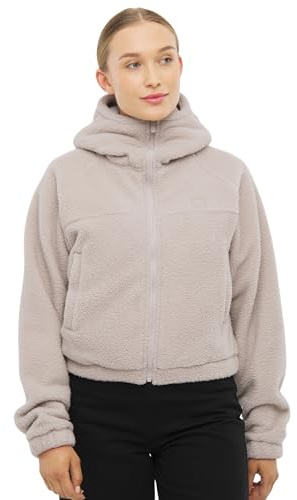 Johnny Urban Giacca Corta in Pile da Donna Beige - Nova - Cropped Teddy Fleece Jacket - Felpa in Pile con Zip e Cappuccio Alto - Abbigliamento Caldo per Autunno e Inverno