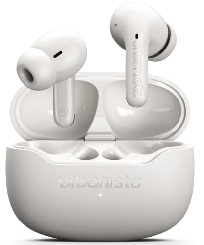 Urbanista Bluetooth In Ear Hörlurar Trådlösa, Noise Cancelling Earbuds Vit | ANC True Wireless Earbuds, Bluetooth 6 Earphones, Multipoint InEar Headphones, 32h Speltid, IPX4, USB-C, For iPhone & Samsung