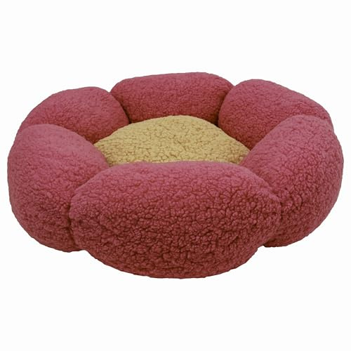 Rosewood Flower-Shaped Cat Bed – Pink & Yellow Boucle Pet Bed, Cosy Round Cushion for Cats & Kittens, Soft Plush Design with Non-Slip Base, Machine Washable, 40cm