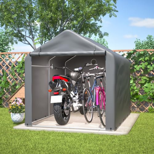 Garage per bicicletta 160 x 220 x 165 cm, con porta a rotelle, ampia tenda degli attrezzi in materiale PE, casetta per 2 biciclette ed ebikes, resistente alle tempeste con ancoraggio, grigio