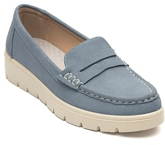 Cushion Walk Women’s Faux Suede Leather Penny Loafer Comfortable Smart/Casual Flat Slip-on Boat Shoe in Sizes 3-8 (Blue, UK Footwear Size System, Adult, Women, Numeric, Medium, 5)