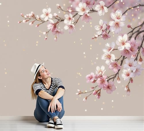 Papels Pintado Panorámico Flores De Cerezo Cayendo Papel Tapiz Mural Flores Naturales Frescas Estéreo Fondo De TV Papeles De Pared Decoración Del Hogar Papel Tapiz 3D 200x140cm