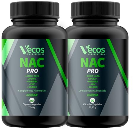 NAC N-Acetil L-Cisteína 600 mg con Ácido Alfa Lipoico, Zinc Bisglicinato y Selenio – Antioxidante Celular y Detox Hepático (180 Cápsulas (2 Bote))