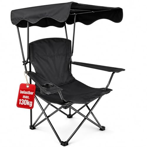 Chaise de camping pliable avec protection solaire - Noir
