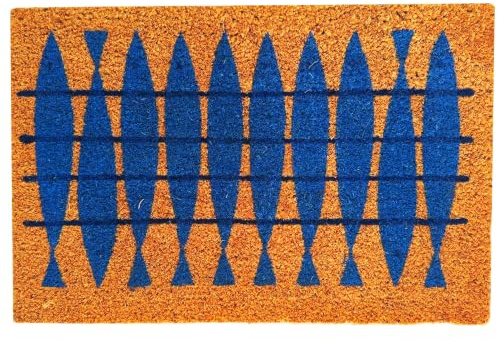 Relaxdays Tapis d'entrée Coco 60x40 cm, Motif Poissons, Multicolore