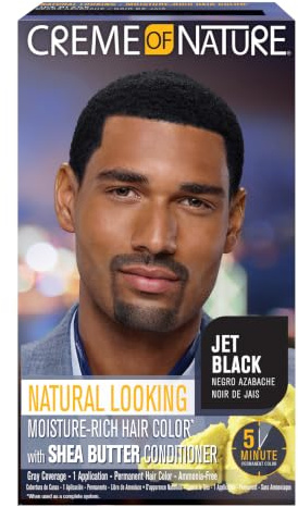 Creme of Nature Men's Moisture Rich Permanent Hair color, Jet Black | Permanent hair color with full gray coverage and ammonia-free conditioning for long-lasting color. Shea butter conditioner.